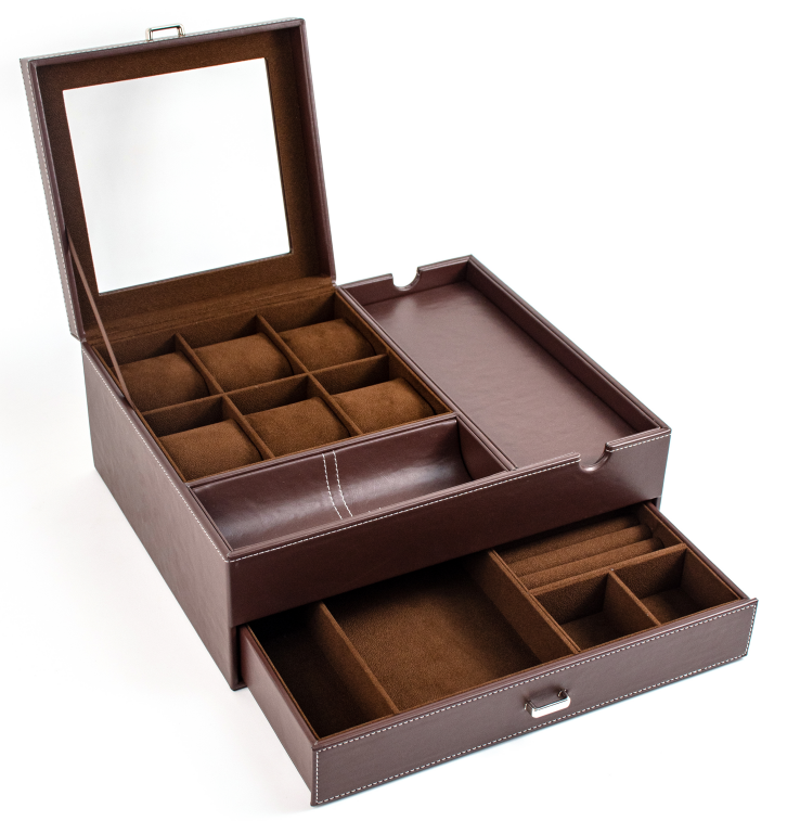 large capacity 2 tiers watch jewelry organizer box for men